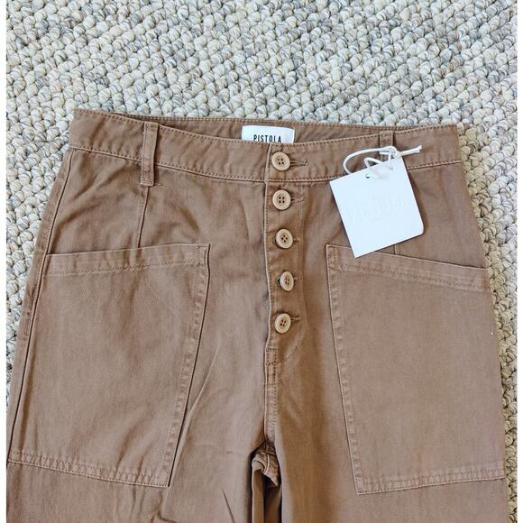 Pistola Tammy High Waist Utility Pants Exposed Button Fly Sz 26 in Oak Cropped - Picture 6 of 8